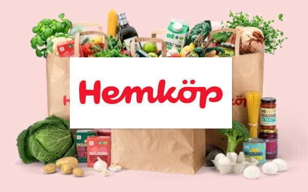 Matvaror i kassas och Hemköp logotyp