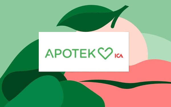 Grafisk bakgrund med Apotek Hjärtat logotyp