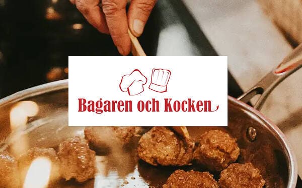 Stekpanna med köttbullar och Bagaren och Kocken logotyp