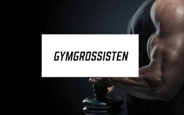 Man som tränar med hantel och Gymgrossisten logotyp