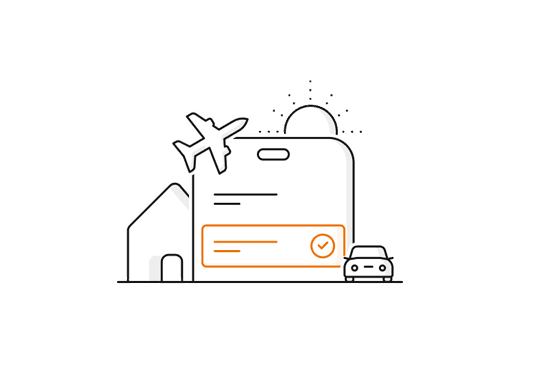 Flygplan, bil, hus som ska illustrera privatlån