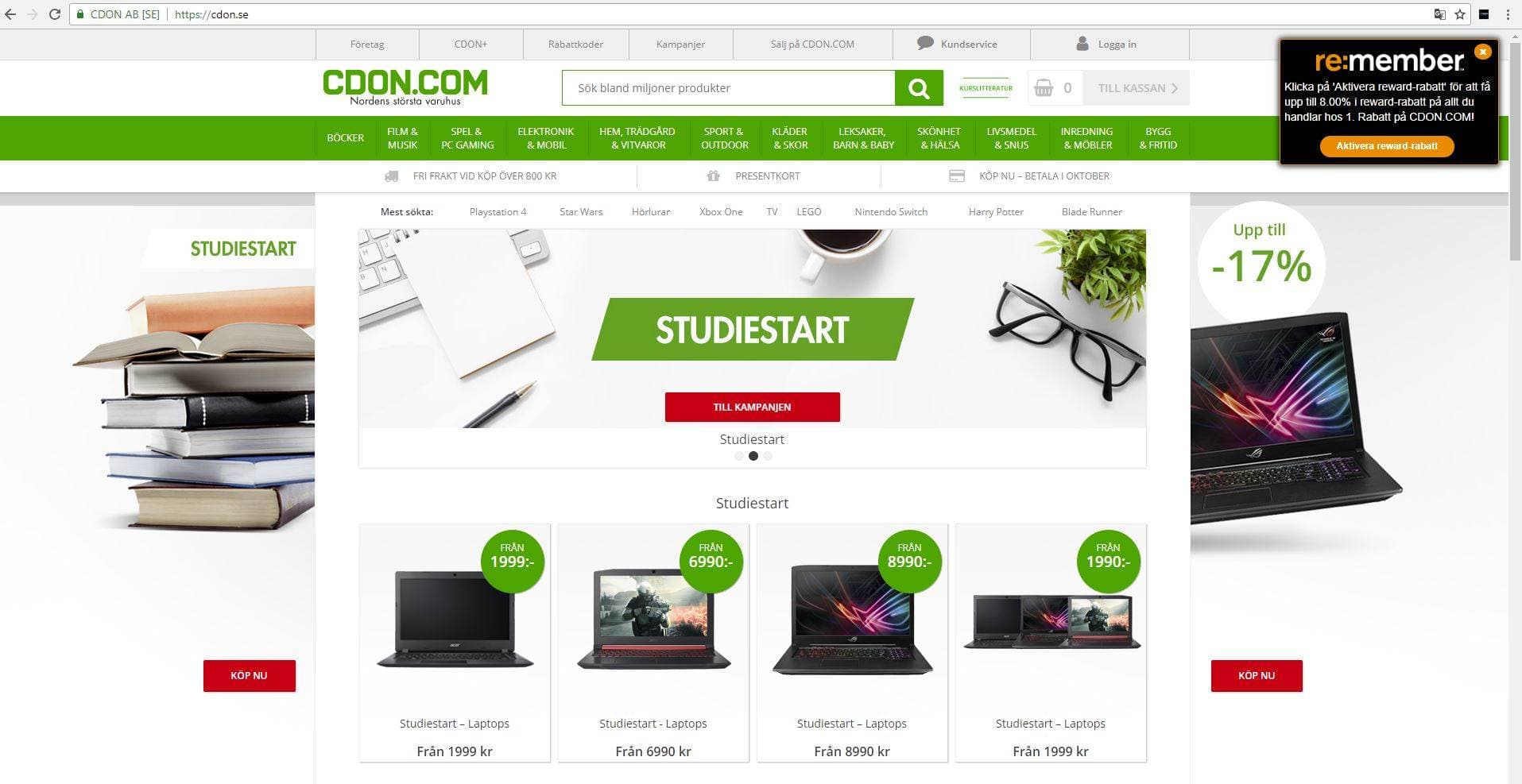 Screenshot på reward plugin på CDON.com