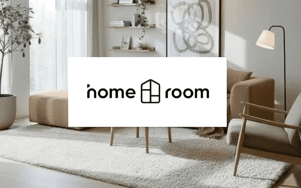 Vardagsrum med Homeroom logotyp