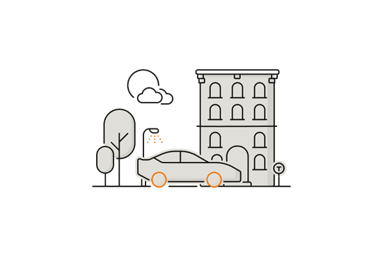 Illustration av lån med hus, bil och flygplan
