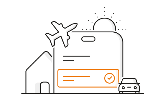Flygplan, bil, hus som ska illustrera privatlån