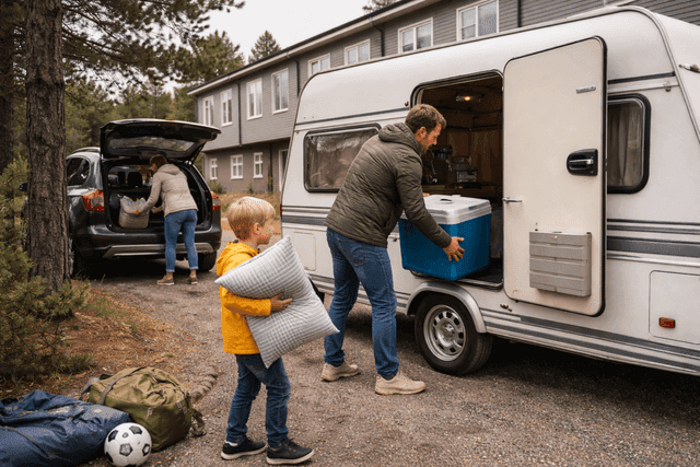 Man och kvinna står vid bil