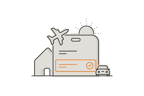 Bild med illustration av hus, bil, flygplan för att illustrera privatlån